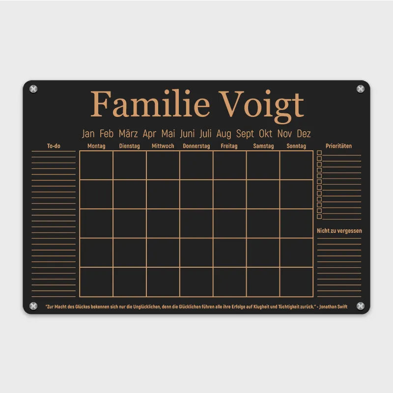 Personalisierter Acrylglas Wandkalender abwischbar | Familienplaner mit Name - Schwarz- Image 11