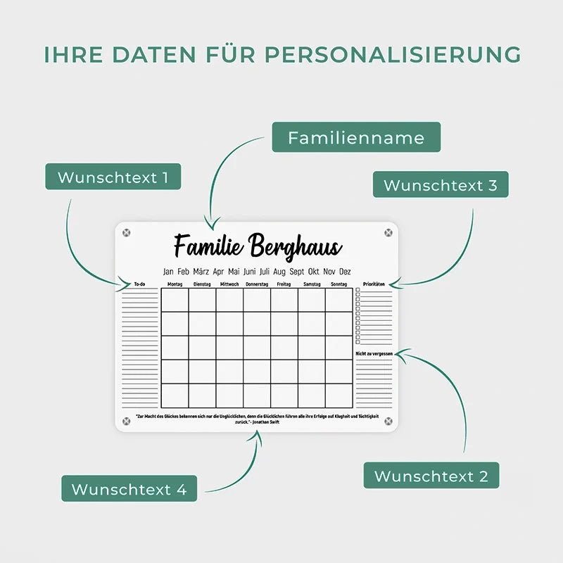 Personalisierter Acrylglas Wandkalender abwischbar | Familienplaner mit Name - Weiß - Image 5