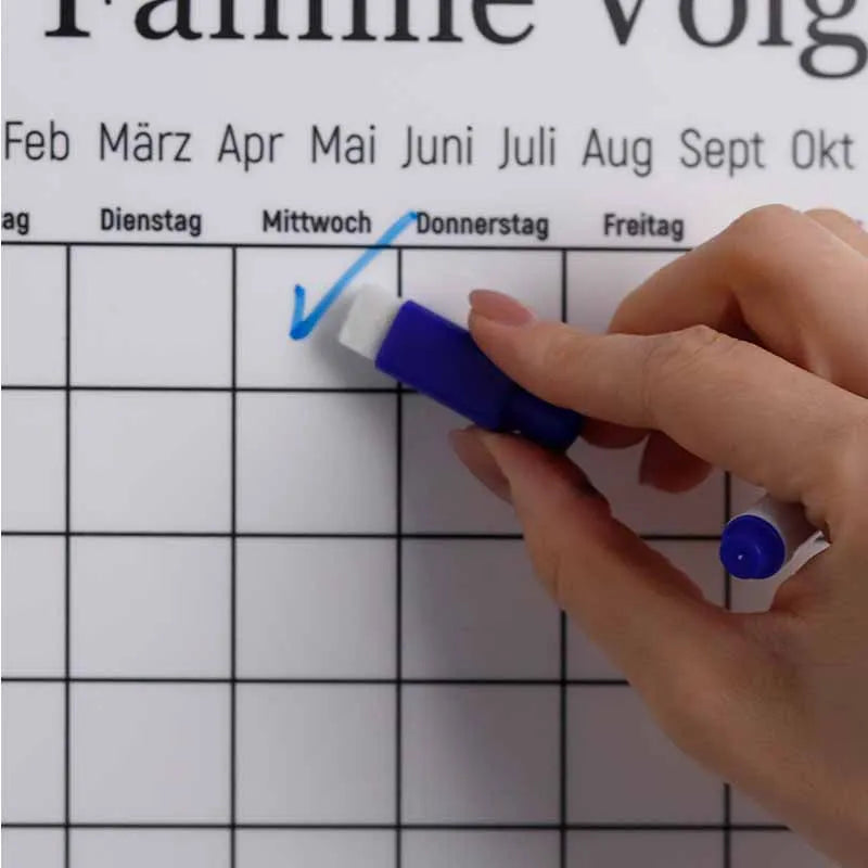Personalisierter Acrylglas Wandkalender abwischbar | Familienplaner mit Name - Weiß - Image 4