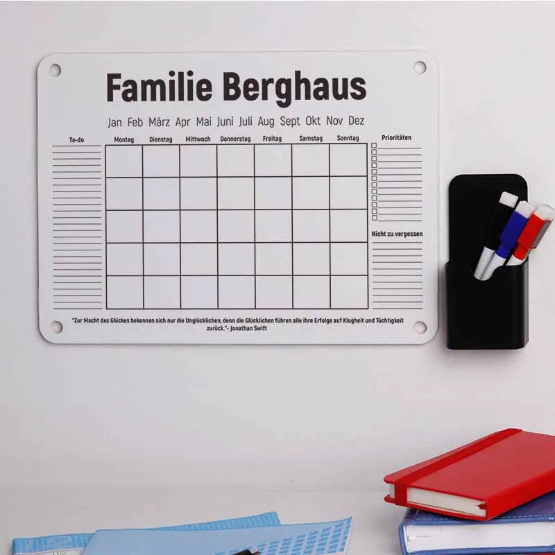 Personalisierter Acrylglas Wandkalender abwischbar | Familienplaner mit Name - Weiß - Image 6