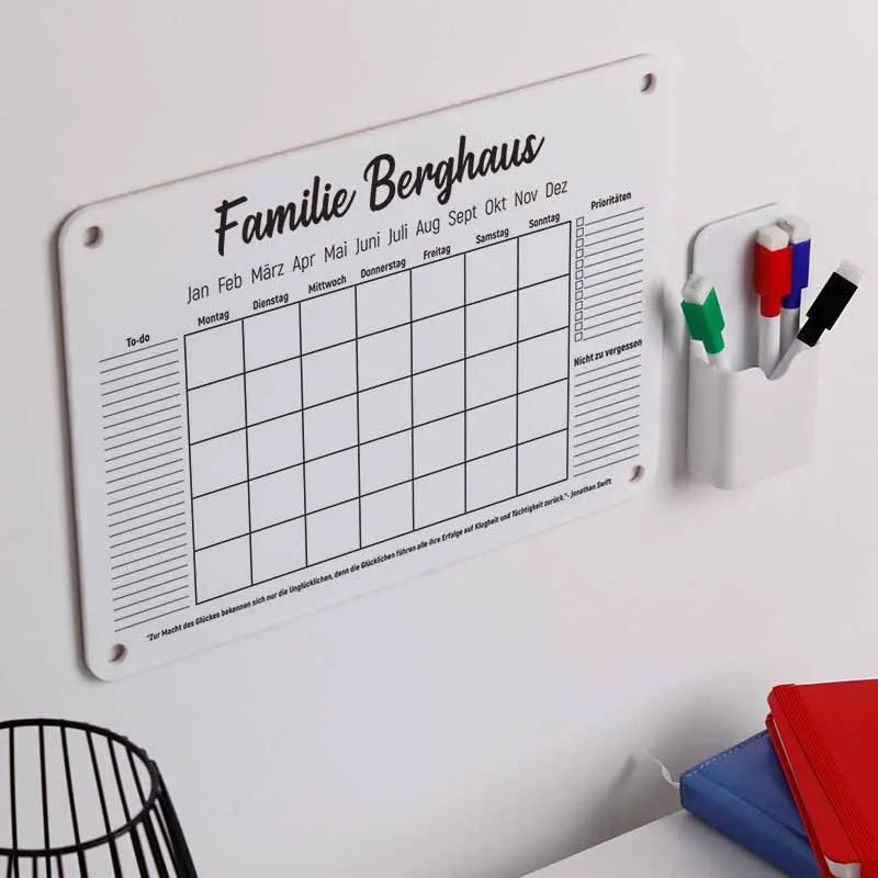 Personalisierter Acrylglas Wandkalender abwischbar | Familienplaner mit Name - Weiß - Image 8