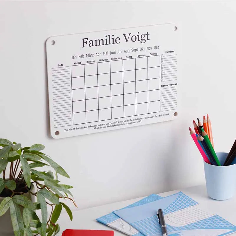 Personalisierter Acrylglas Wandkalender abwischbar | Familienplaner mit Name - Weiß - Image 9
