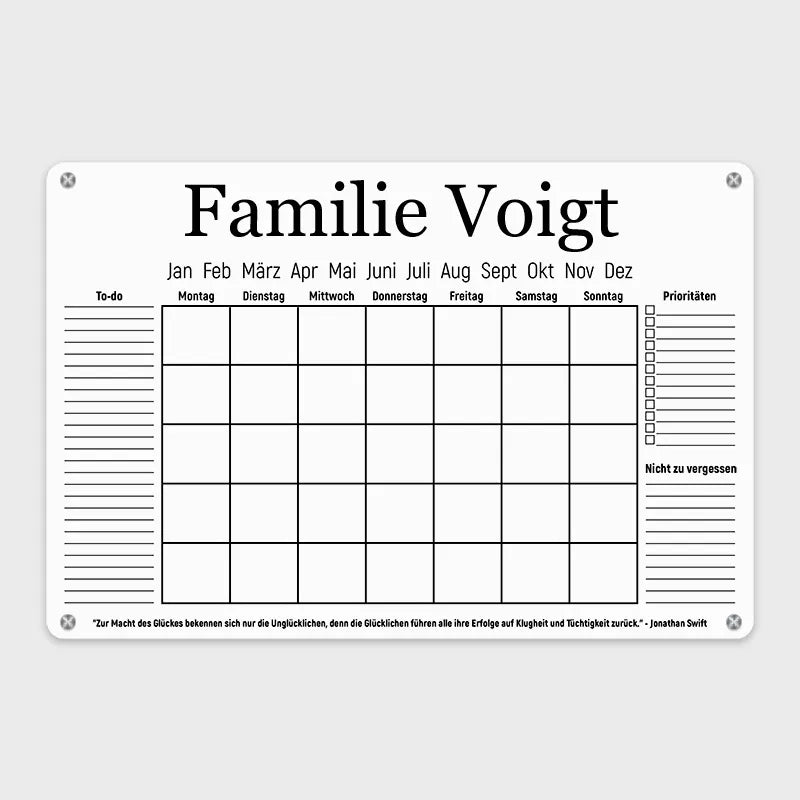 Personalisierter Acrylglas Wandkalender abwischbar | Familienplaner mit Name - Weiß - Image 12