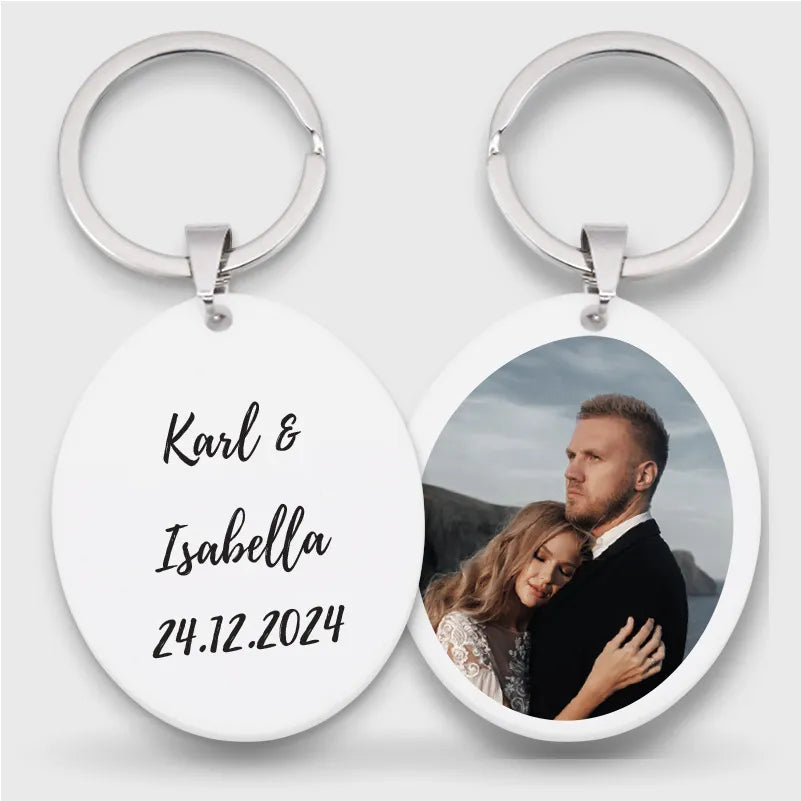 Personalisierter Schlüsselanhänger mit Foto & Wunschtext als Gastgeschenk zur Hochzeit | Oval, Acrylglas - Image 1