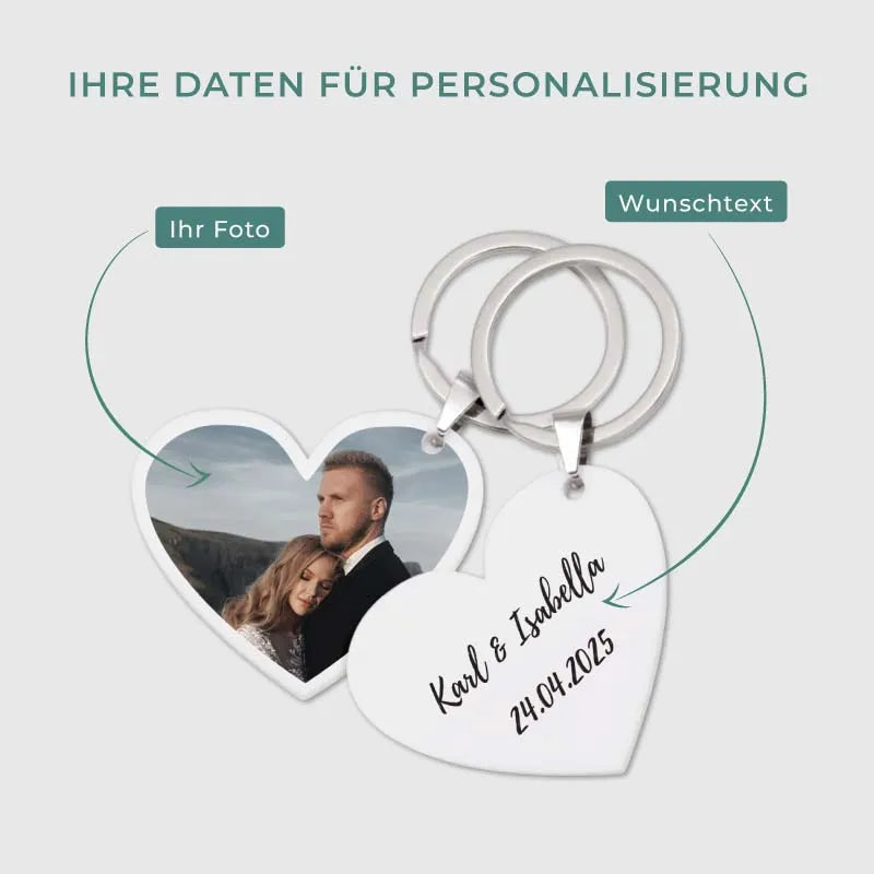 Personalisierter Schlüsselanhänger mit Foto & Widmung als Gastgeschenk zur Hochzeit | Herzform, Acrylglas - Image 3