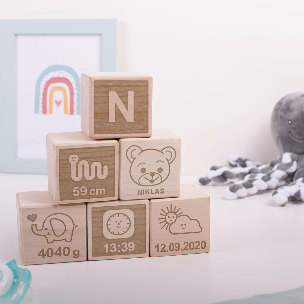 Holzwürfel - Personalisiert mit Namen - Holzspielzeug mit Gravur - 6er Würfel Set - Teddybär - Image 8