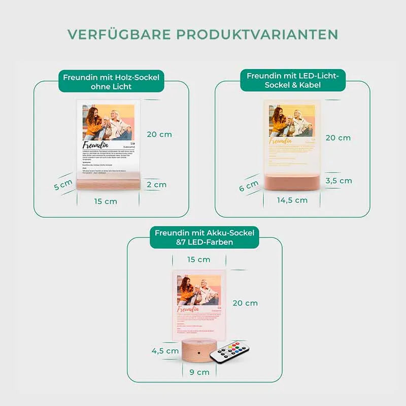 Design Glas Bild mit Foto Acrylglas, Drei Holzsockel| Definition Freundin - Image 4