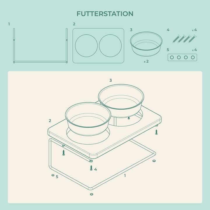 Futterstation für Hund & Katze - Personalisiert - mit Metallgestell - Natur.