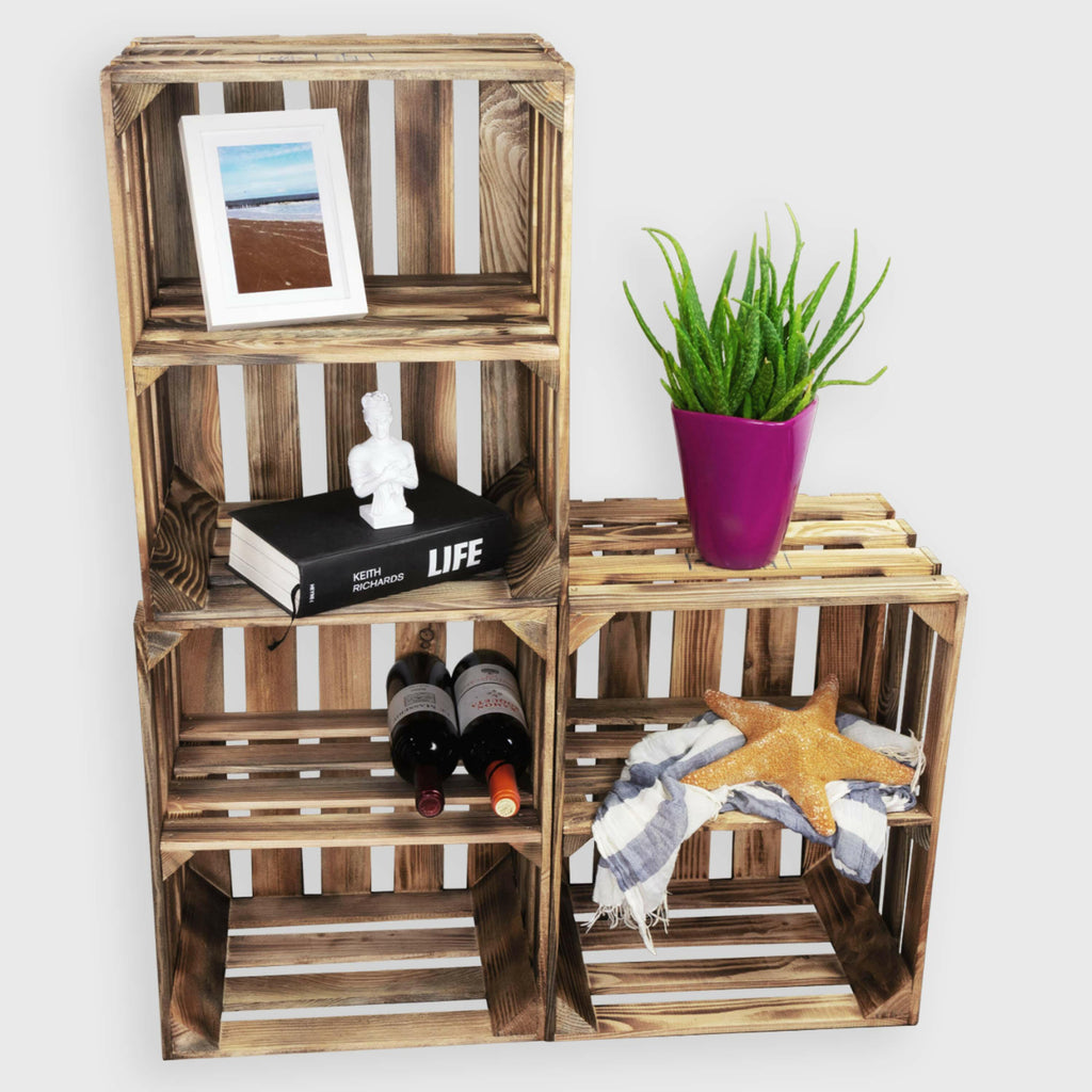 Vintage Weinkisten - 3er-Set - Regalboden Quer - Geflammt - Größe Wählbar - Image 5