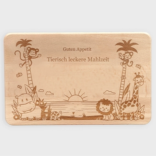 Frühstücksbrettchen für Kinder mit Gravur & Text - Dschungel Motiv - Image 1