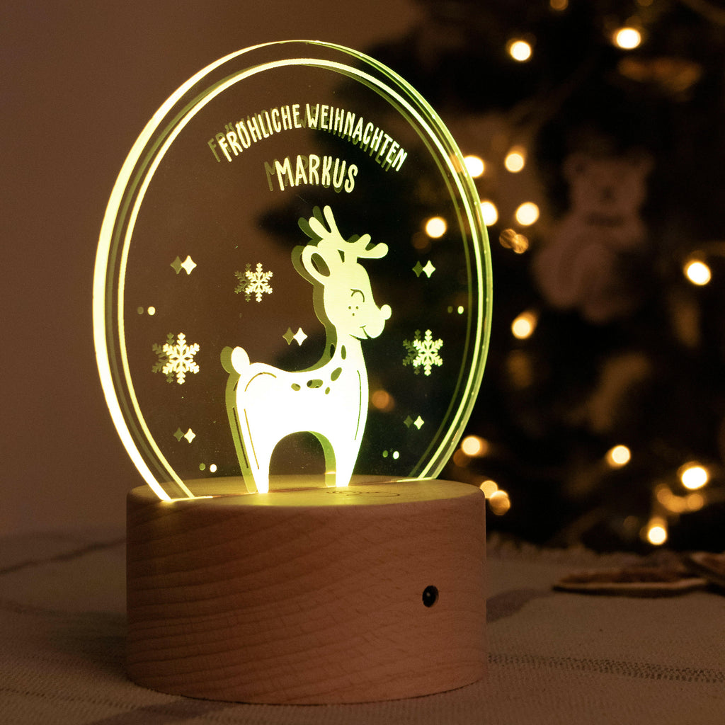 LED Kinder Nachtlicht - Personalisiert - Weihnachtsrentier - Acrylglas mit Holzsockel - Image 7