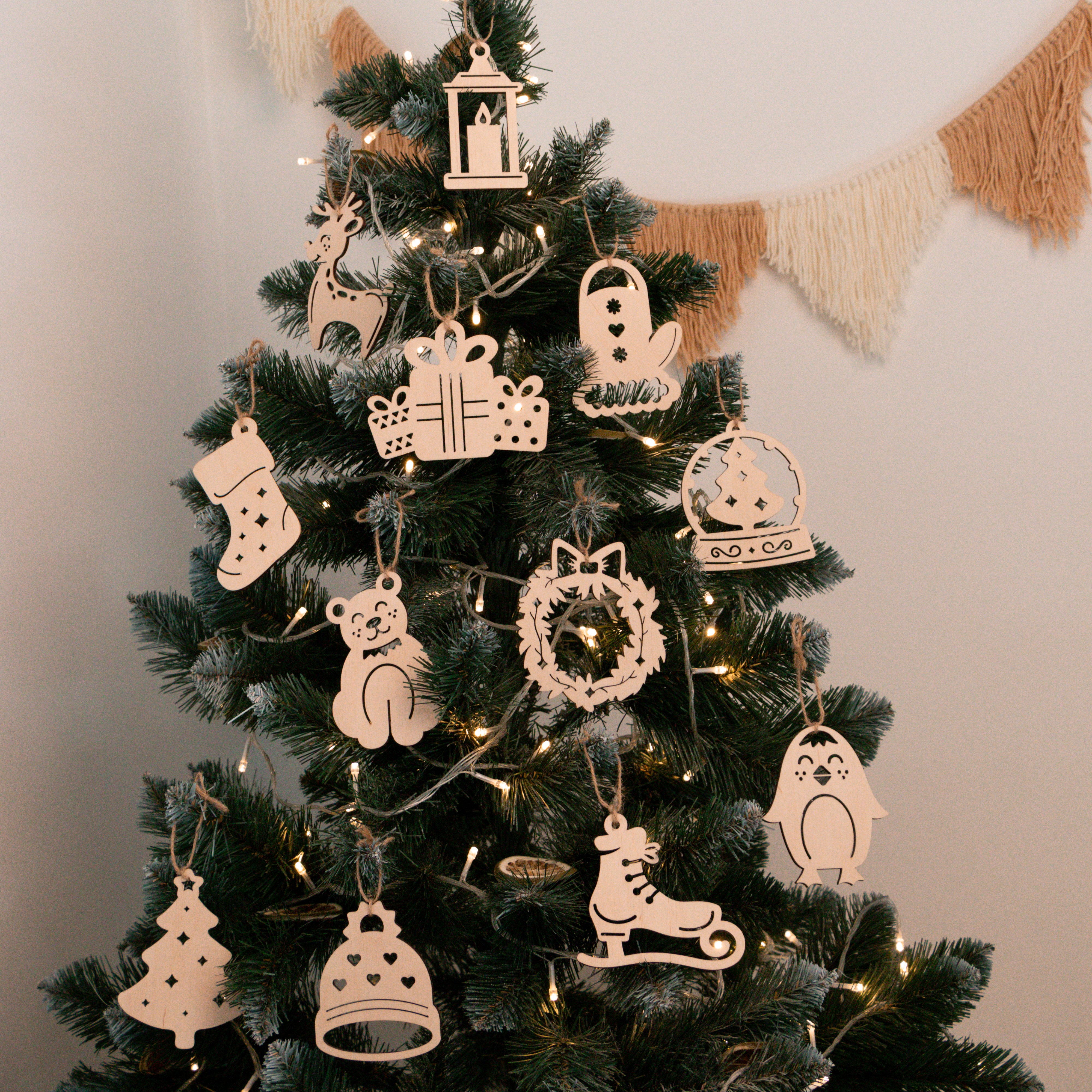 Weihnachtsbaumschmuck-Set aus Holz