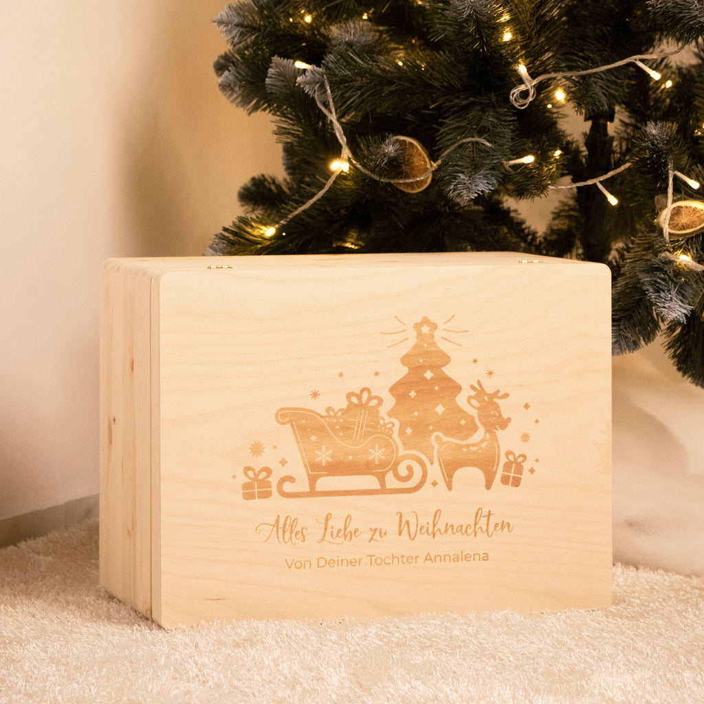 Erinnerungsbox - Personalisiert - Weihnachtsschlitten Motiv.