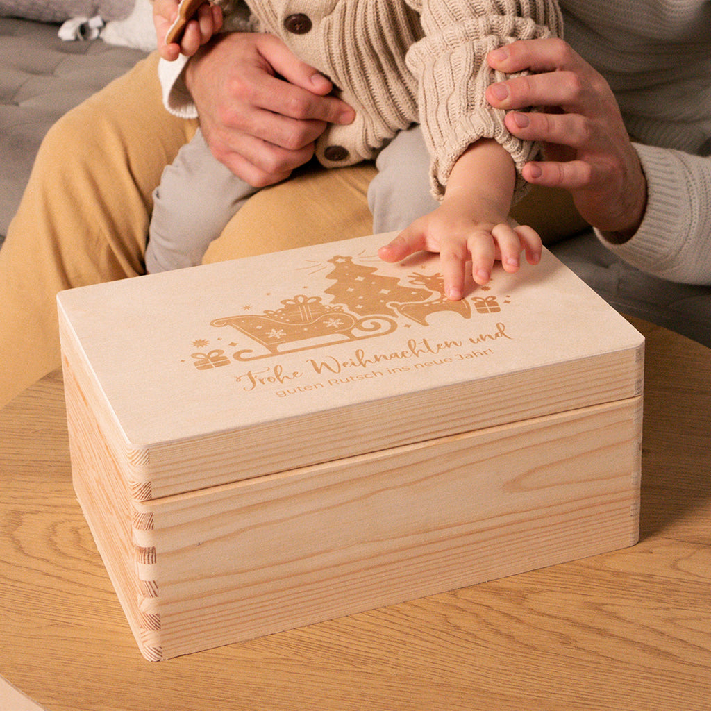 Erinnerungsbox - Personalisiert - Weihnachtsschlitten Motiv.