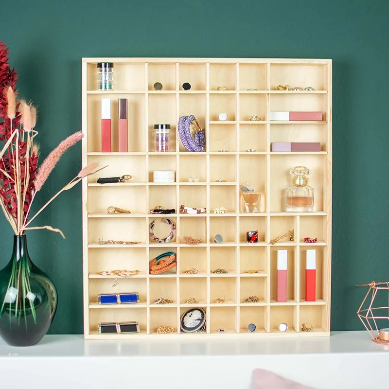 Setzkasten aus Holz Groß - Natur - Schaukasten Vitrine als Wandregal | Sammlervitrine Regalsystem Hängevitrine
