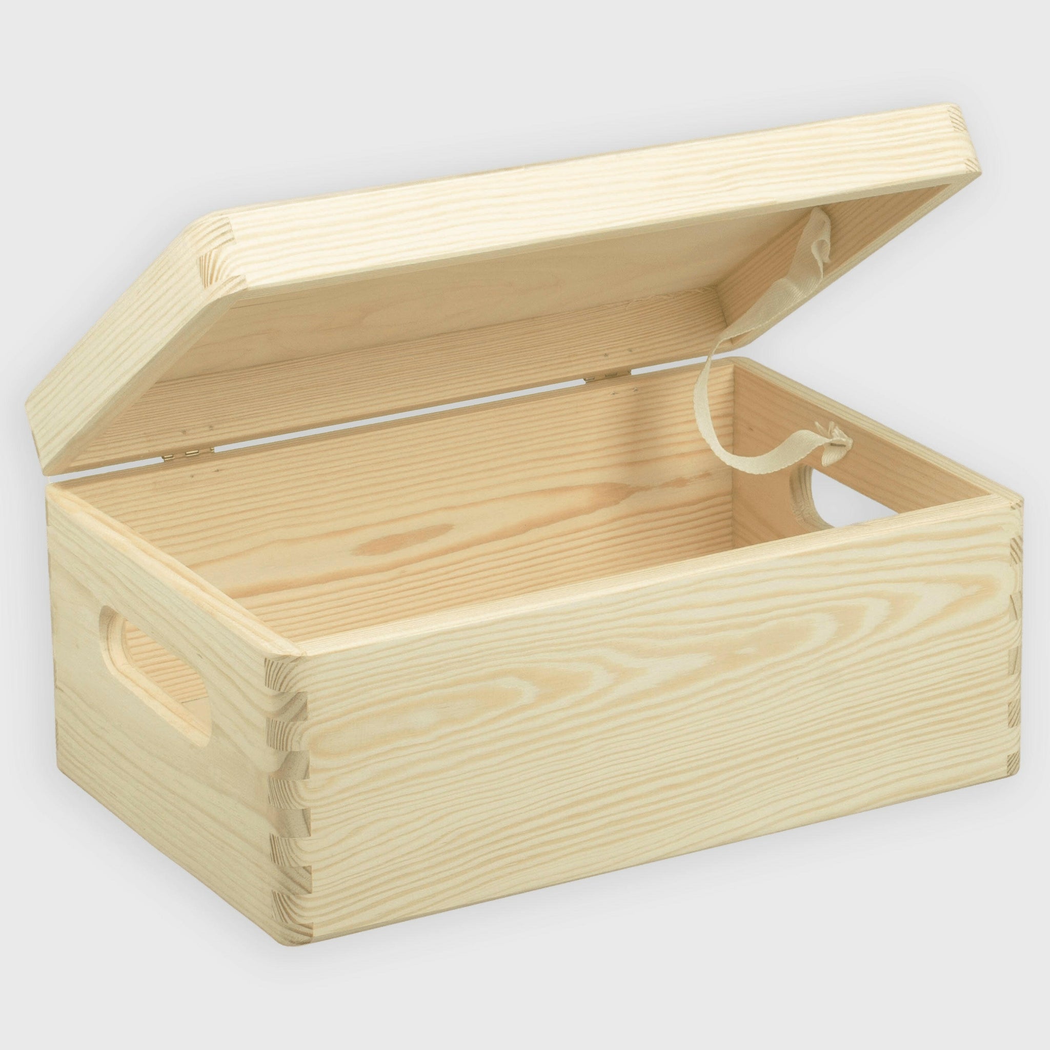 Holzkiste mit Deckel & Griffen, Natur unbehandelt