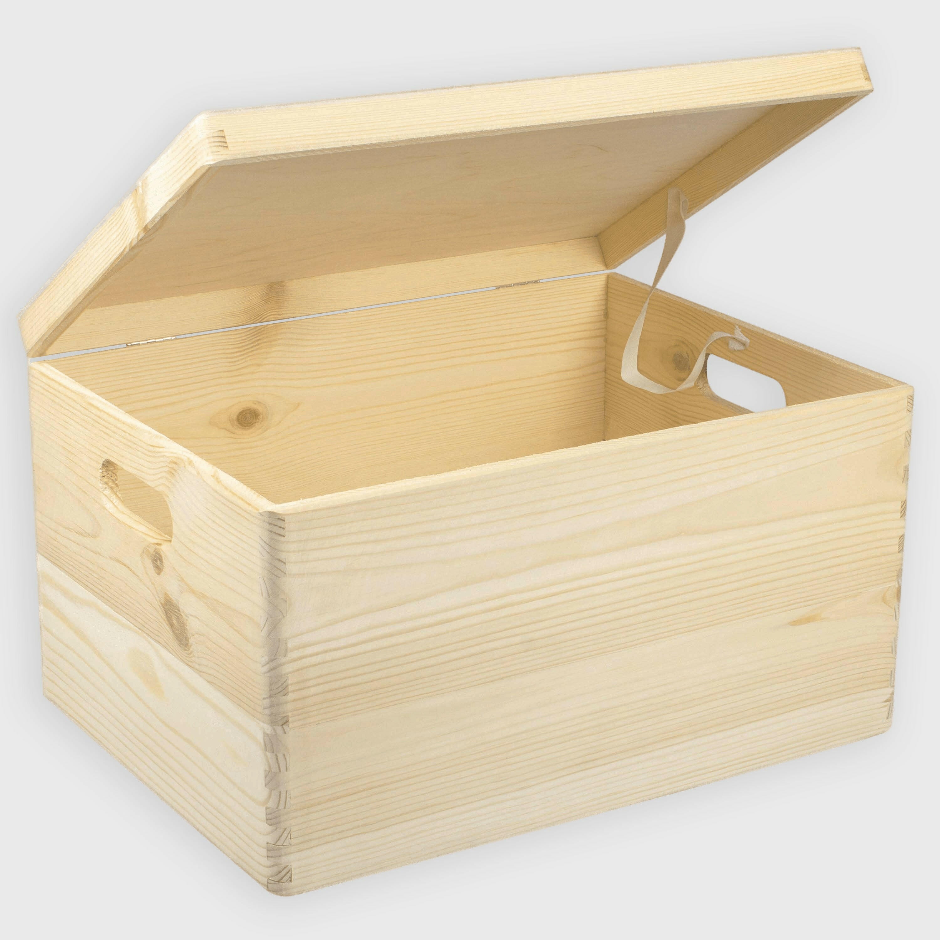 Holzkiste mit Deckel & Griffen, Natur unbehandelt