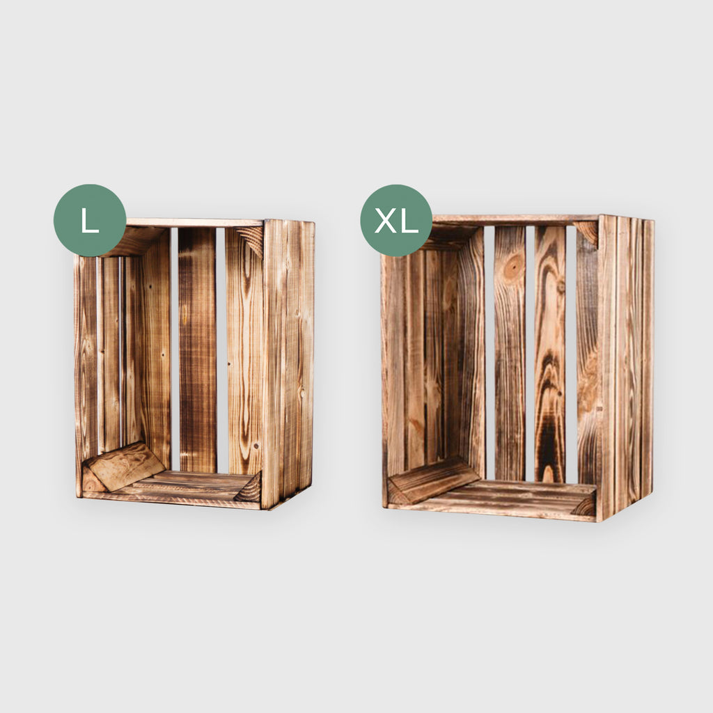 Holzkisten Regal Vintage - Weinkisten Geflammt | Deko Kisten Holz Set - Obstkiste Holzkiste Weinkiste - Wintergarten & Outdoor Möbel Boho & Shabby.