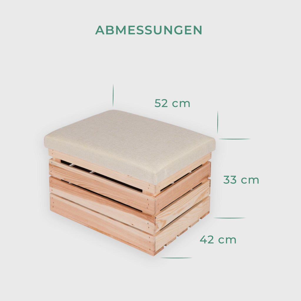 Sitzhocker mit Stauraum - ca. 50x40x30cm, Natur - Hocker aus Holz | Sitzbank & Aufbewahrungshocker mit Deckel - Sitzpouf & Fußhocker.