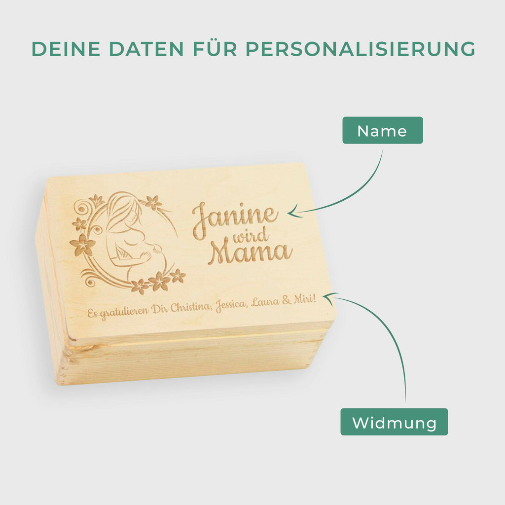 Personalisierte Erinnerungsbox für Werdende Mütter - Geschenk Schwangerschaft - Blumenzauber Du wirst Mama.