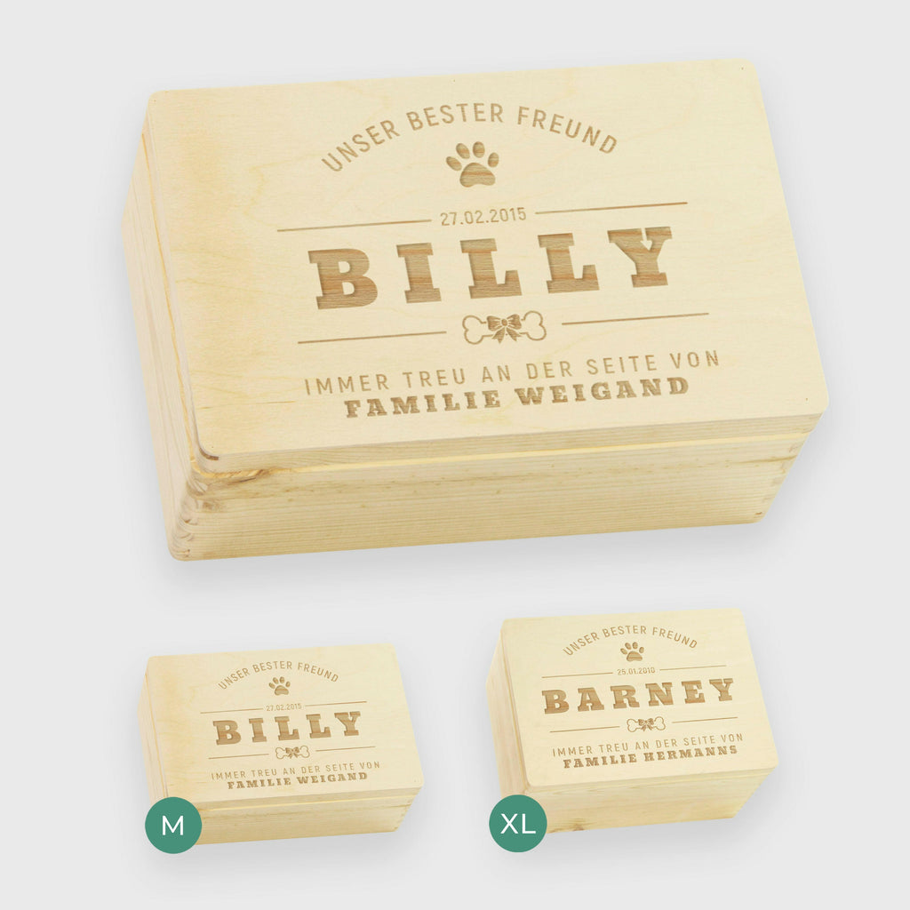 Erinnerungsbox für Hundezubehör - Personalisiert - Aufbewahrungskiste Hund als Geschenk für Hundebesitzer.