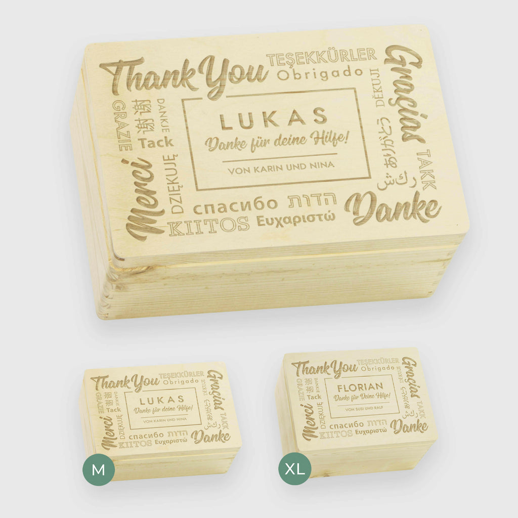 Holzkiste als Geschenk - Personalisiert - Danke Motiv - Natur.