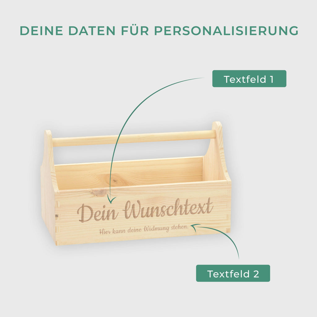 Geschenkkorb Personalisiert mit Wunschtext Gravur - Präsentkorb & Geschenkkiste | Werkzeugkasten & Wunschgravur - Holz Kiste Leer.