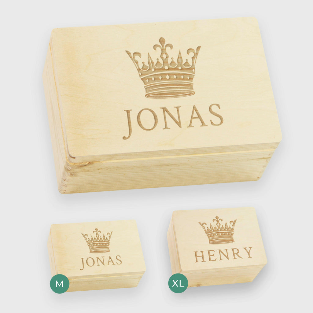 Holzkiste mit Gravur - Personalisiert - König Motiv - Natur.