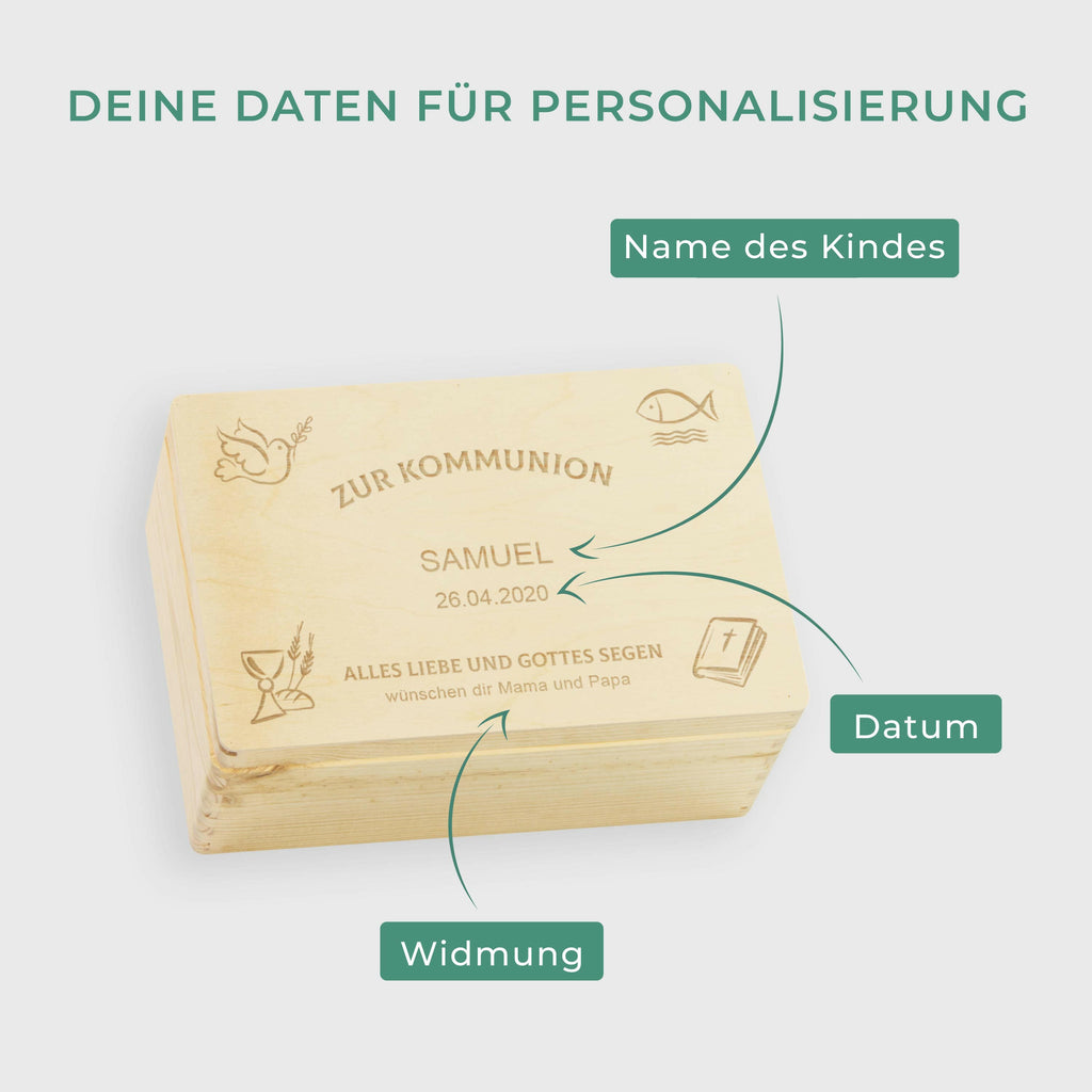 Erinnerungskiste zur Kommunion - Personalisiert - Kirchen Symbole - Natur.