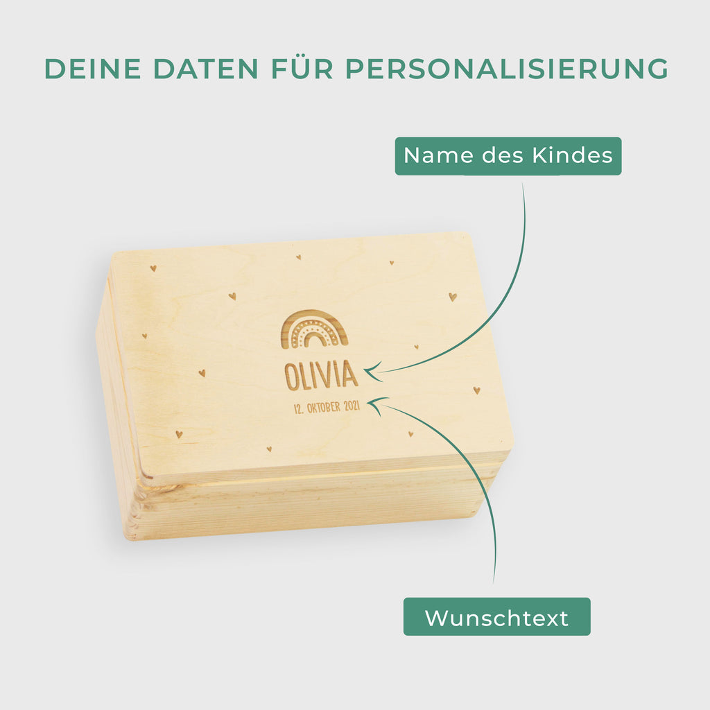 Baby Geschenk Erinnerungsbox (Regenbogen & Herzen), Natur - image 3