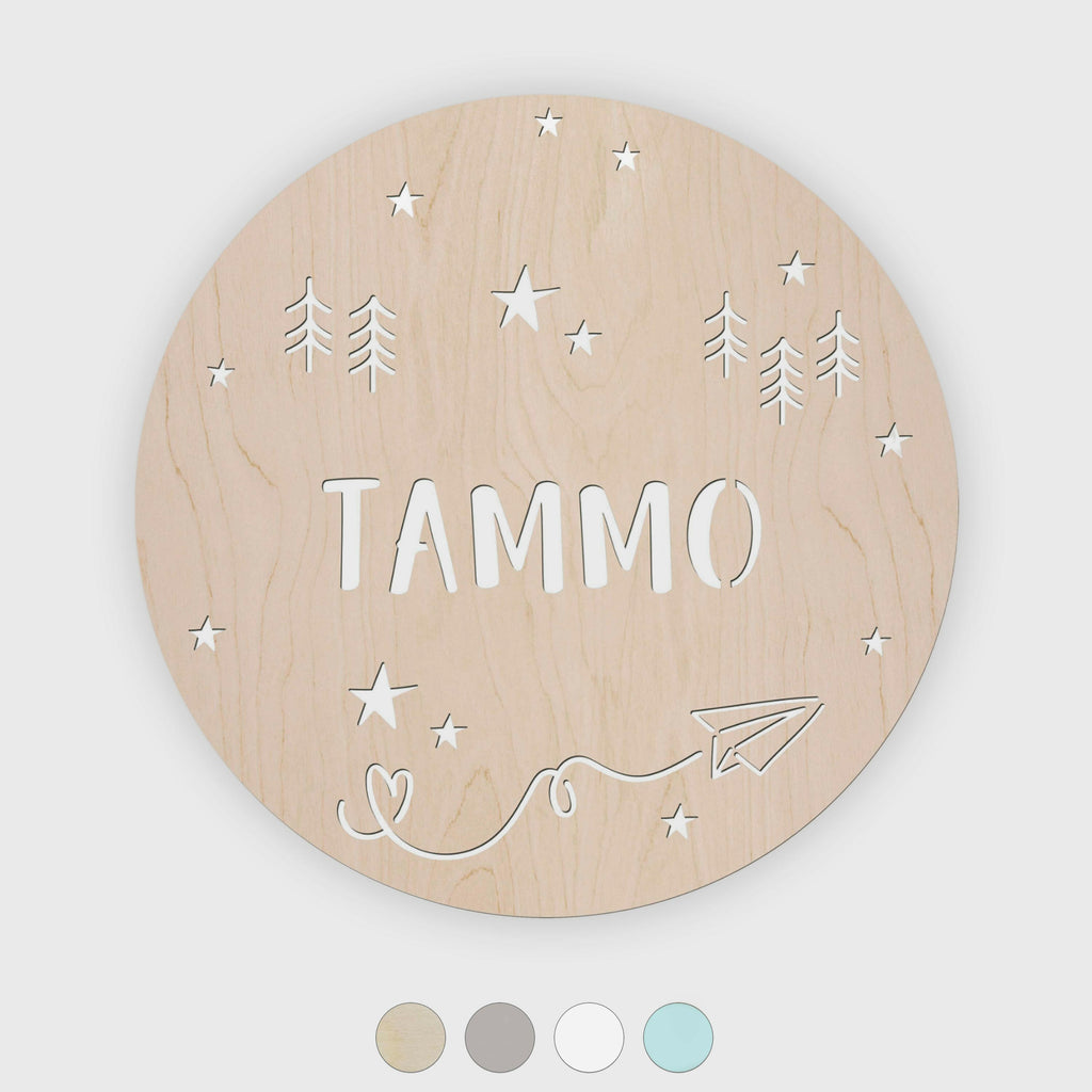 Namensschild für Kinderzimmer - Personalisiert - Adventure Serie - Sternenwald Motiv.