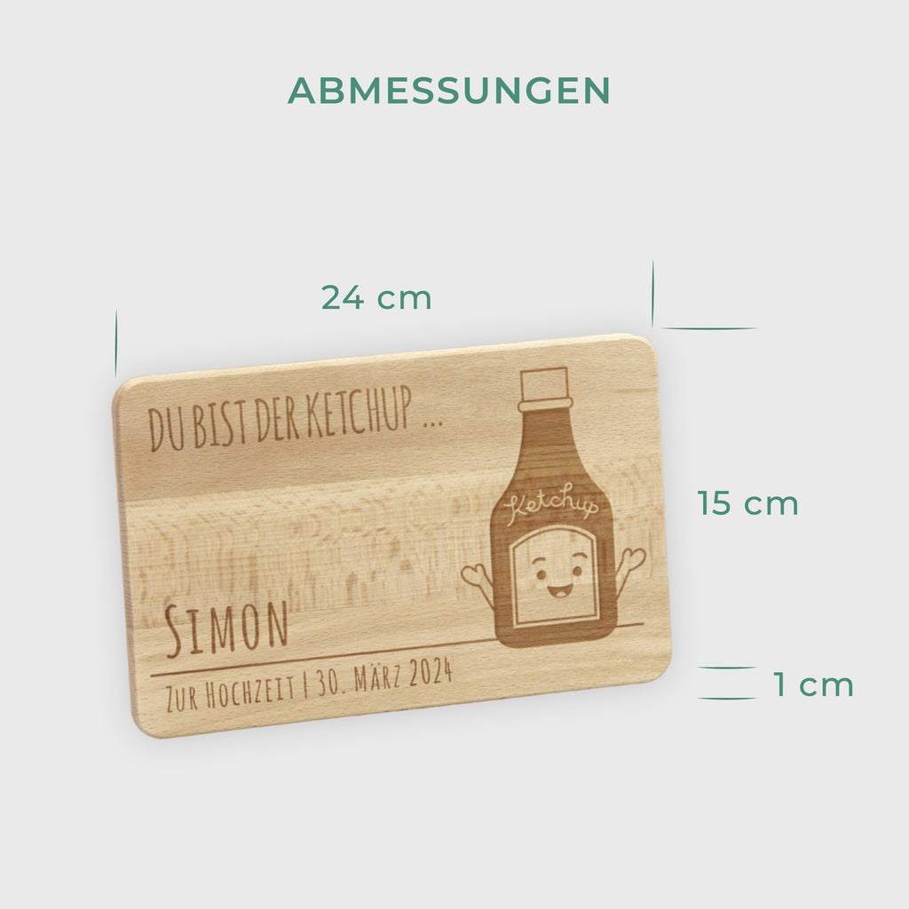 Frühstücksbrettchen mit Gravur Personalisiert - Gravur mit Namen - 2er-Set Pommes & Ketchup | Romantisches  Geschenk für sie und ihn.