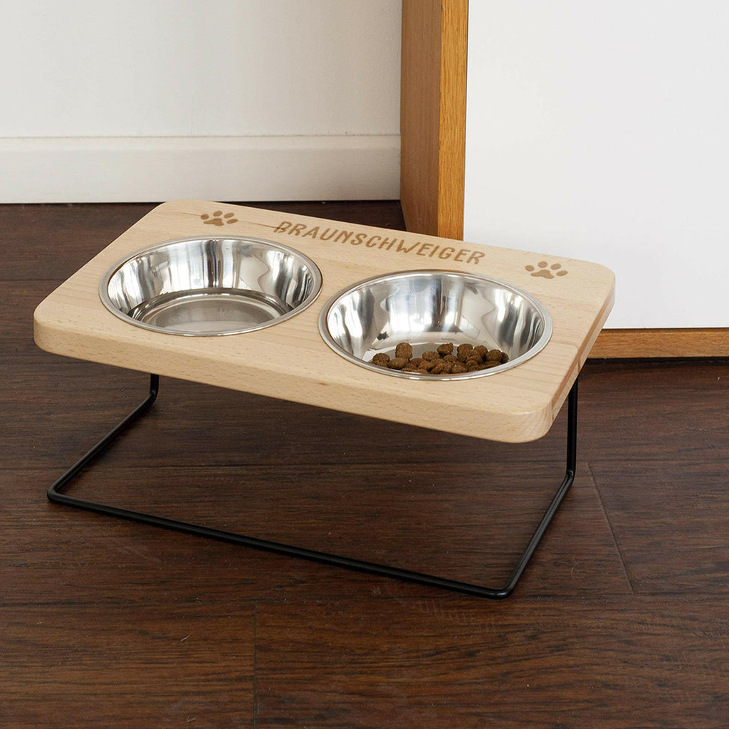 Futterstation für Hund & Katze - Personalisiert - mit Metallgestell - Natur.