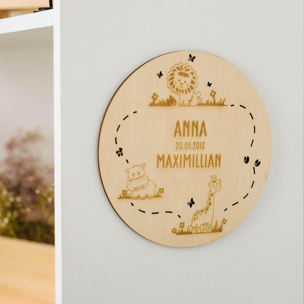 Namensschild aus Holz für zwei Kinder - Personalisiert - Dschungel Motiv - Natur - Image 6