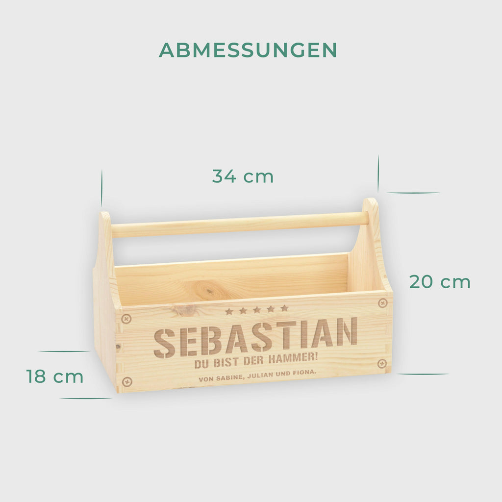 Werkzeugkasten Personalisiert mit Namen - Bierträger aus Holz & Wunschtext Gravur | Geschenk für Männer, Geburtstagsgeschenk für Papa & Opa.