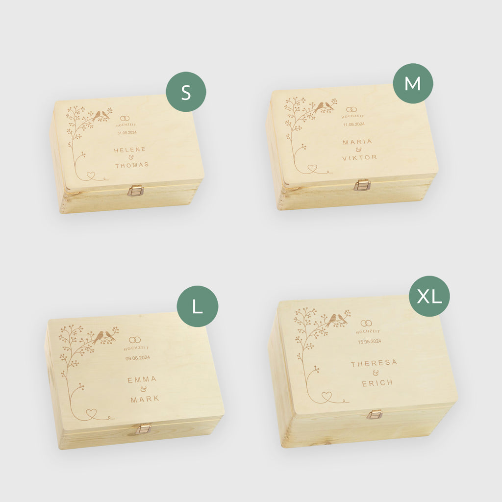 Erinnerungsbox zur Hochzeit - Vogelpärchen - Hochzeitskiste personalisiert mit Gravur - Natur, FSC® - Image 5