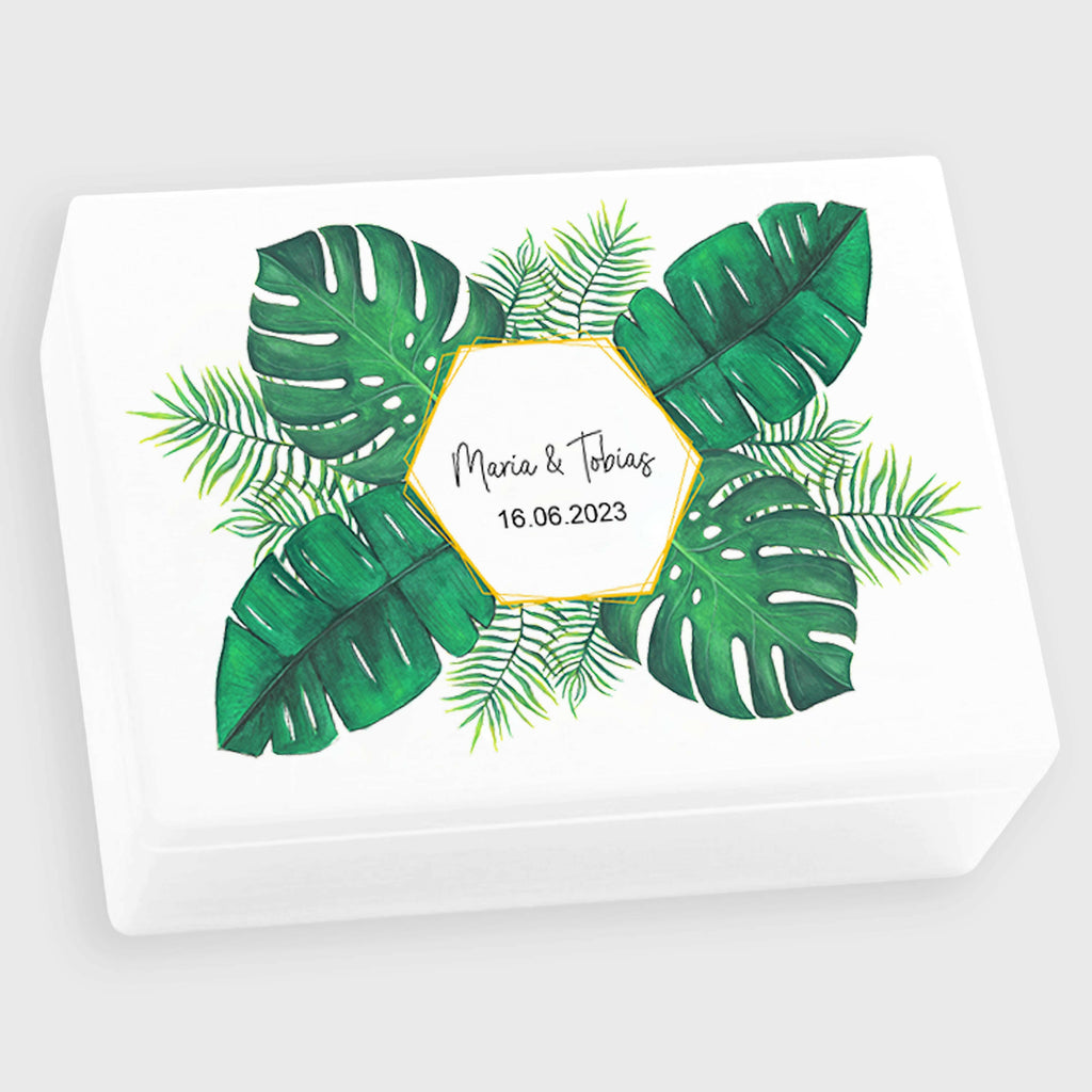 Erinnerungsbox zur Hochzeit - Personalisiert - Blumenstrauß Motiv - Weiß.