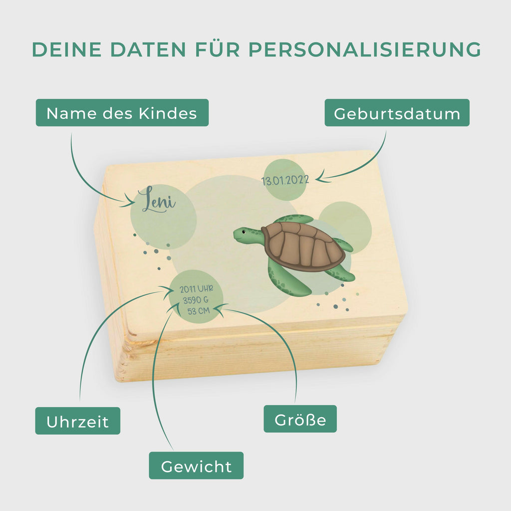 Erinnerungsbox für Baby - Personalisiert - Schildkröte Motiv - Ocean Serie - Natur.