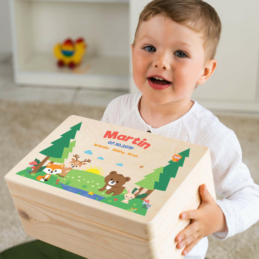 Erinnerungsbox für Baby - Personalisiert - Waldtiere Motiv - Natur.