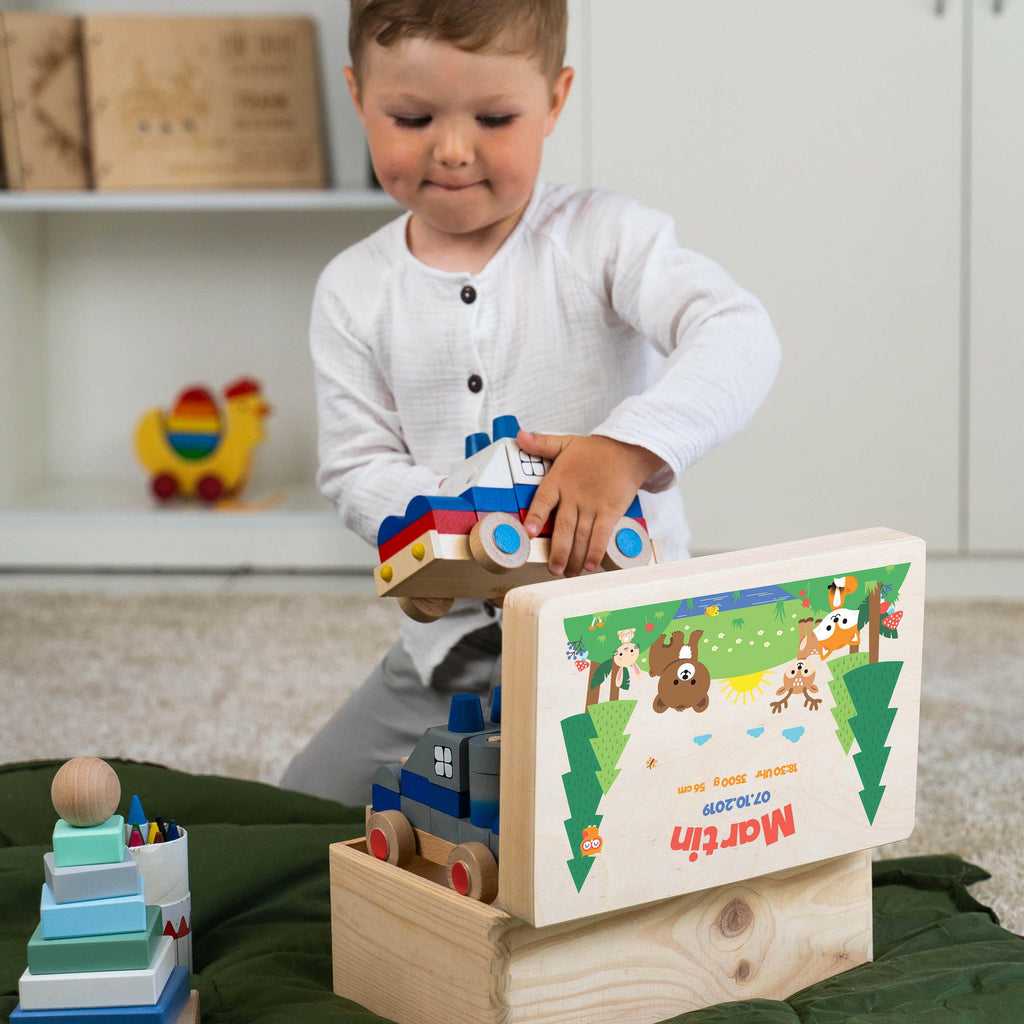 Erinnerungsbox für Baby - Personalisiert - Waldtiere Motiv - Natur.